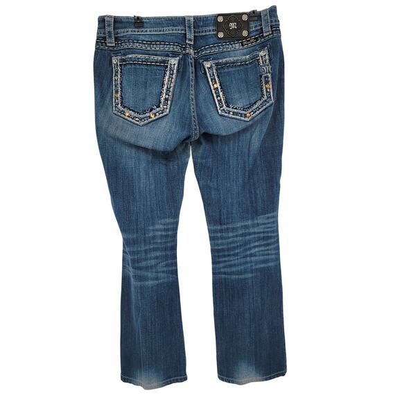 Miss Me Boot Cut Mid Rise Embellished Pocket Y2K 90s Denim Blue Jean 32 VTG - Picture 12 of 13